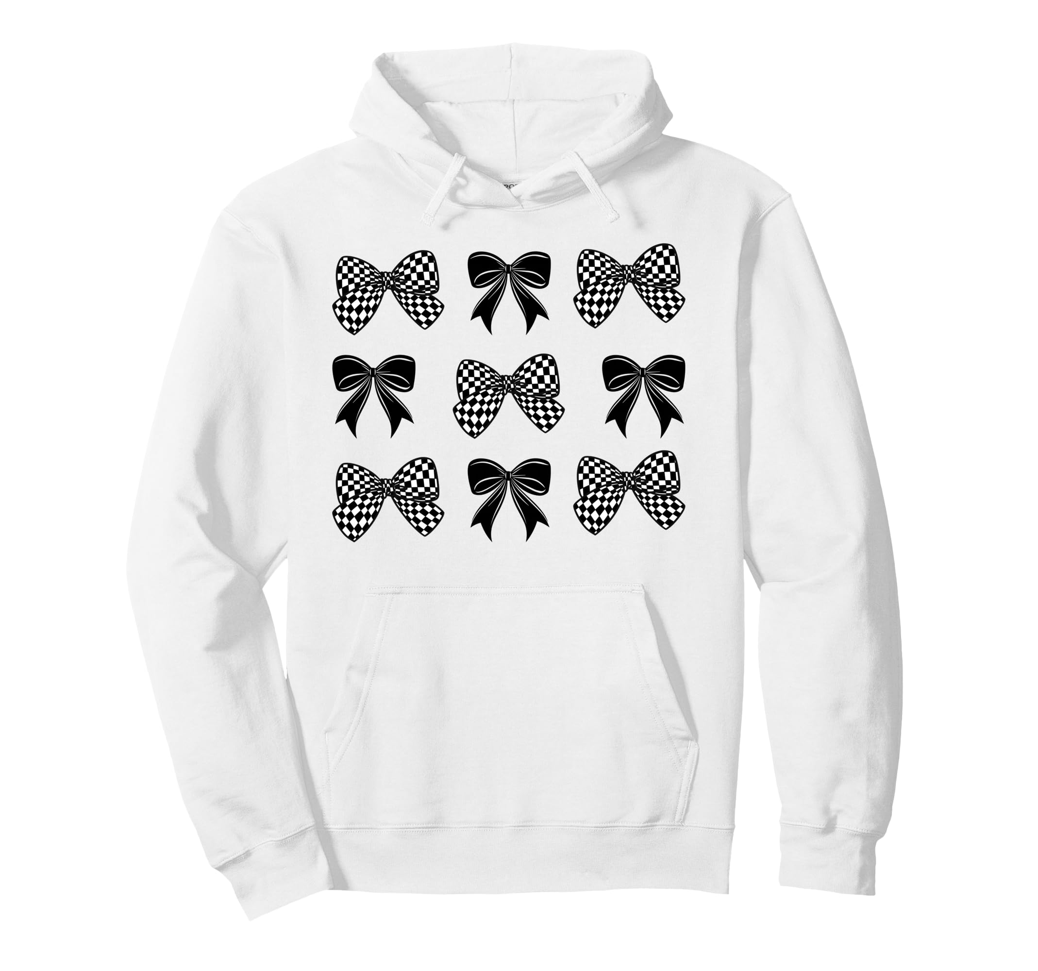 Coquette Bow Checked Flag Racing Hoodie - Casual Everyday Wear Men Women - T-Shirt, Sweatshirt, Hoodie
