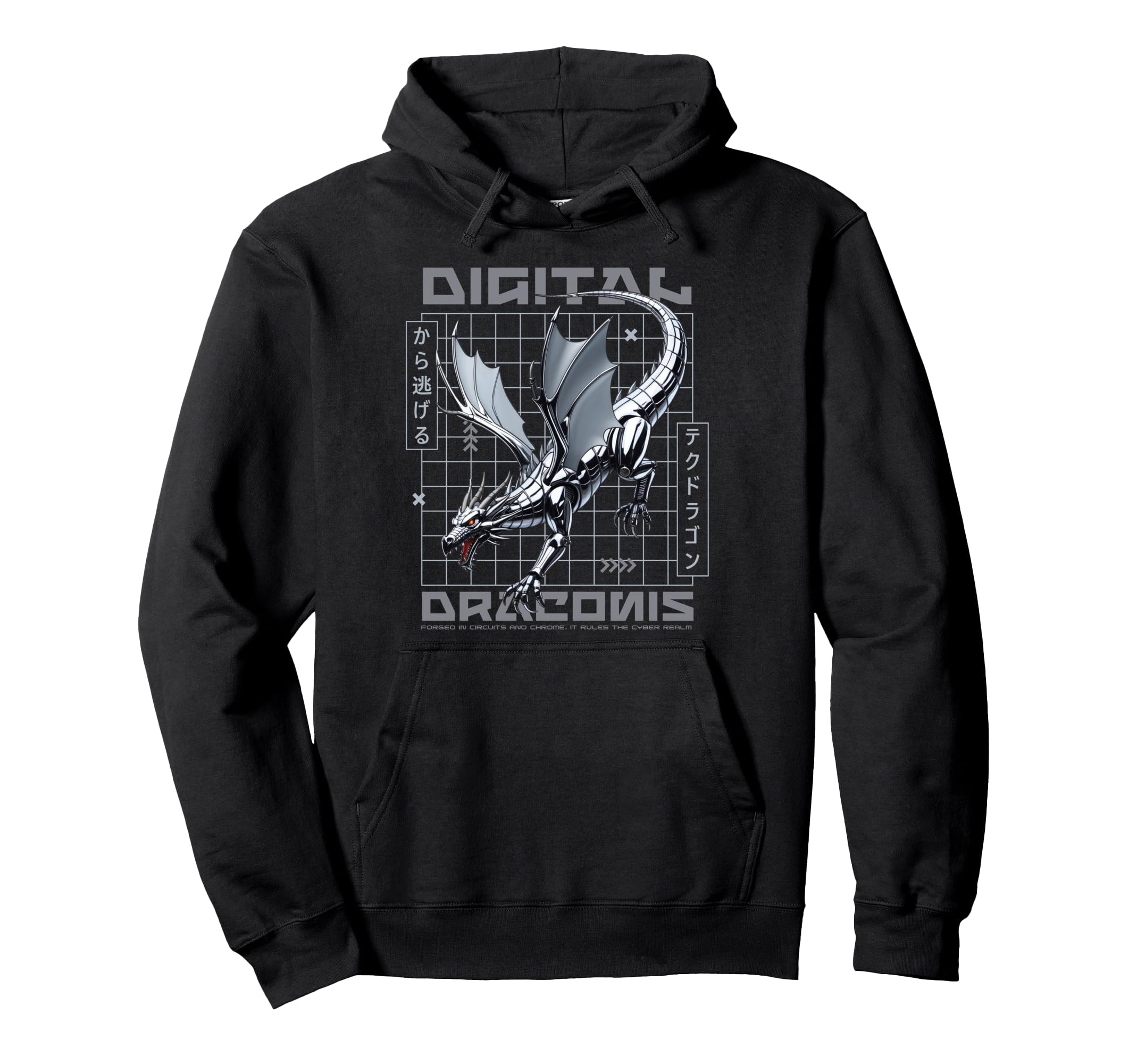 Futuristic Dragon Japanese Aesthetic Hoodie - Streetwear Style for Adults - T-Shirt, Sweatshirt, Hoodie