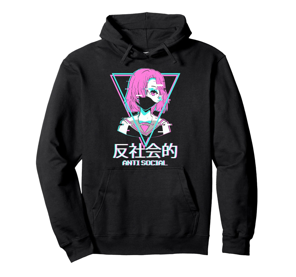 Antisocial Vaporwave Anime Japanese Hoodie - Graphic Print Men Women - T-Shirt, Sweatshirt, Hoodie