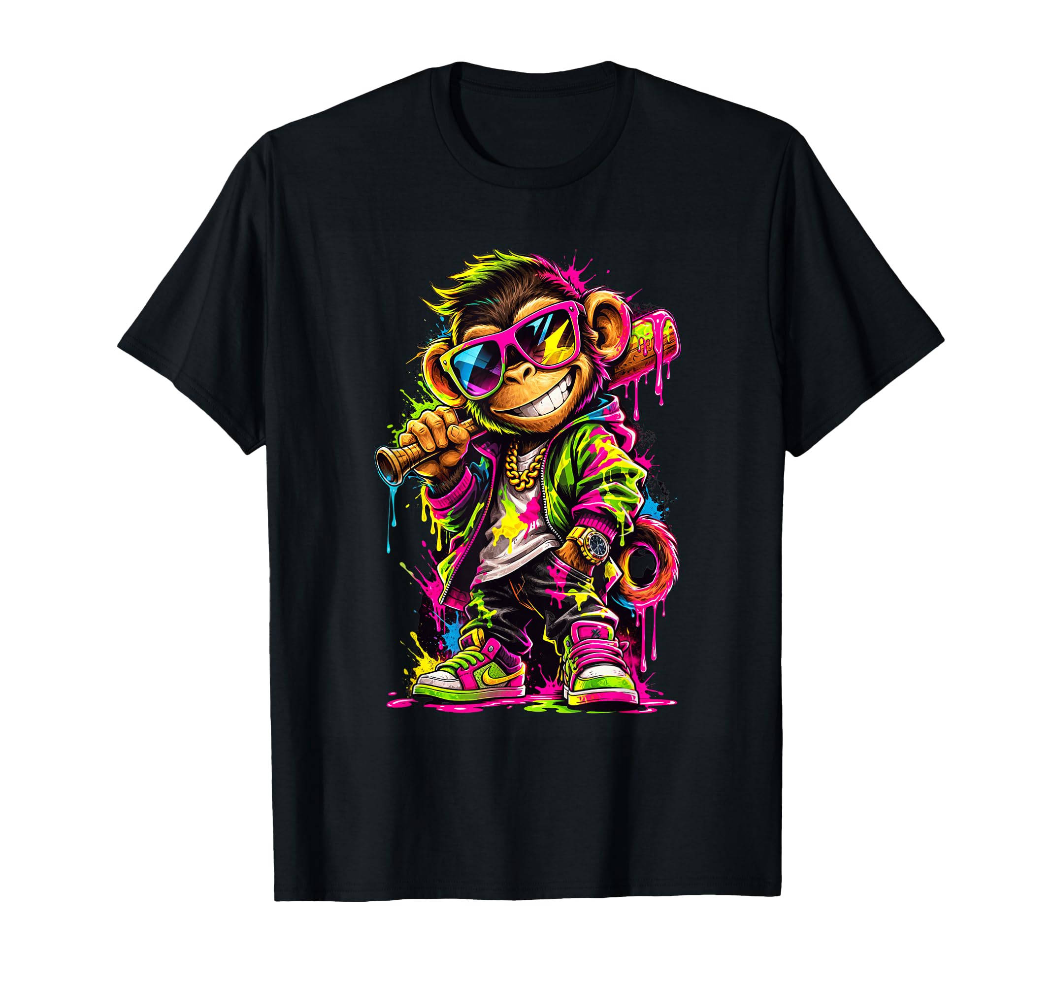 Monkey Baseball Drip Funny Animal T-Shirt - Custom Art Print for Adults - T-Shirt, Sweatshirt, Hoodie