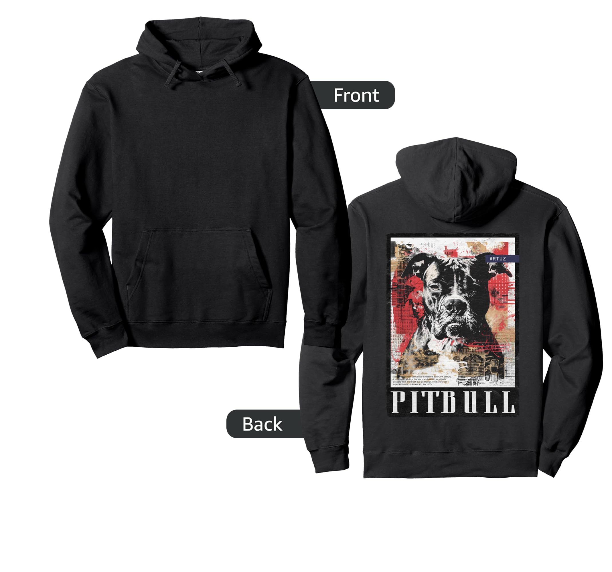 Back Y2K Streetwear Dog Pit Bull Hoodie - Fun Novelty Design for Adults - T-Shirt, Sweatshirt, Hoodie