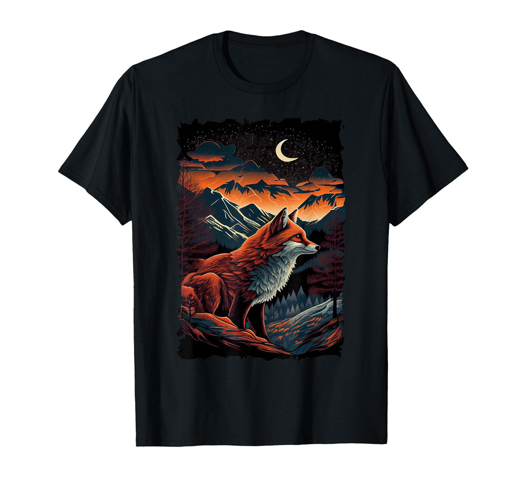 Fox Silhouette Mountain Sunset Wildlife T-Shirt - Custom Art Print Unisex - T-Shirt, Sweatshirt, Hoodie