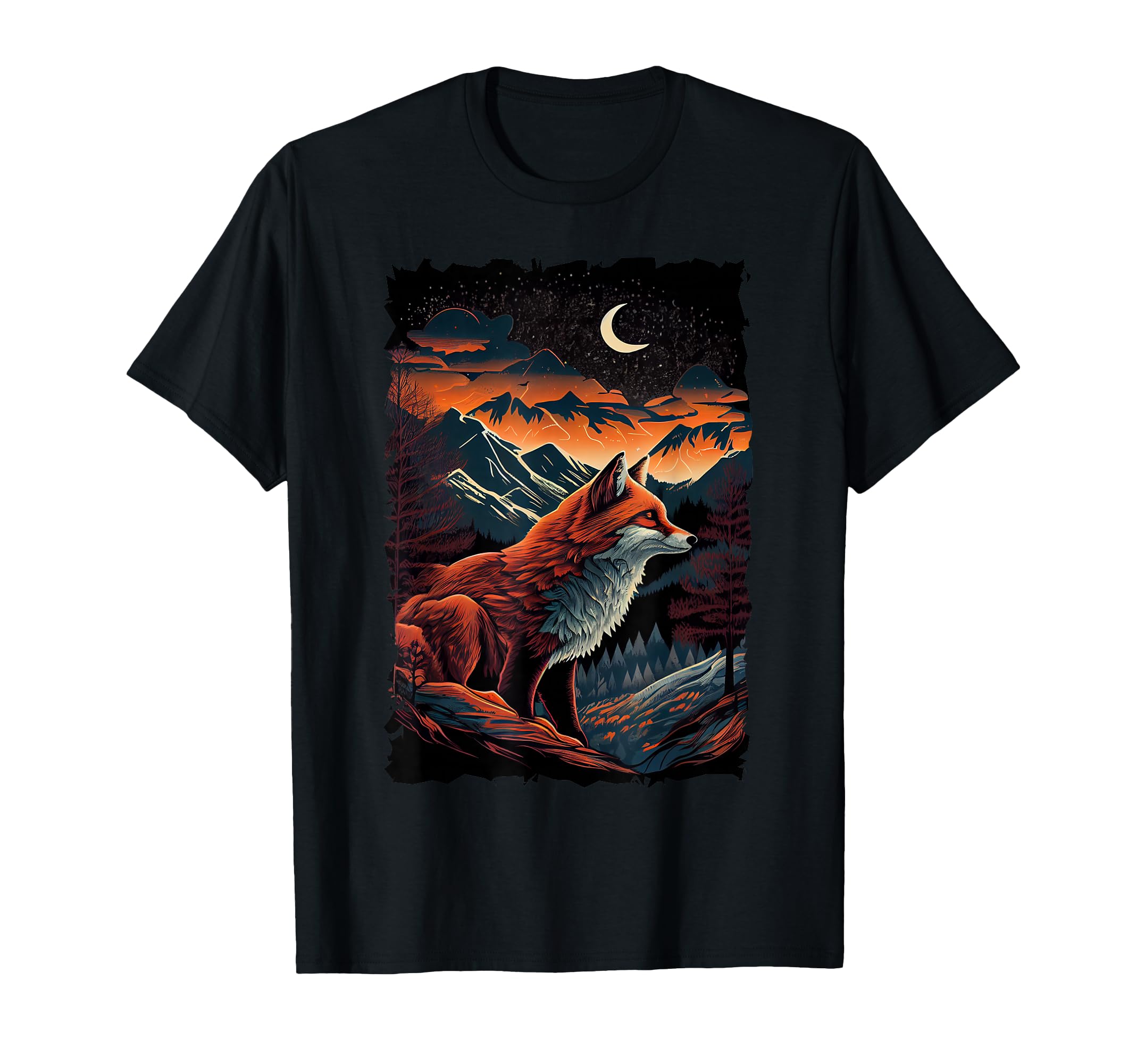 Fox Silhouette Mountain Sunset Wildlife T-Shirt - Custom Art Print Unisex - T-Shirt, Sweatshirt, Hoodie