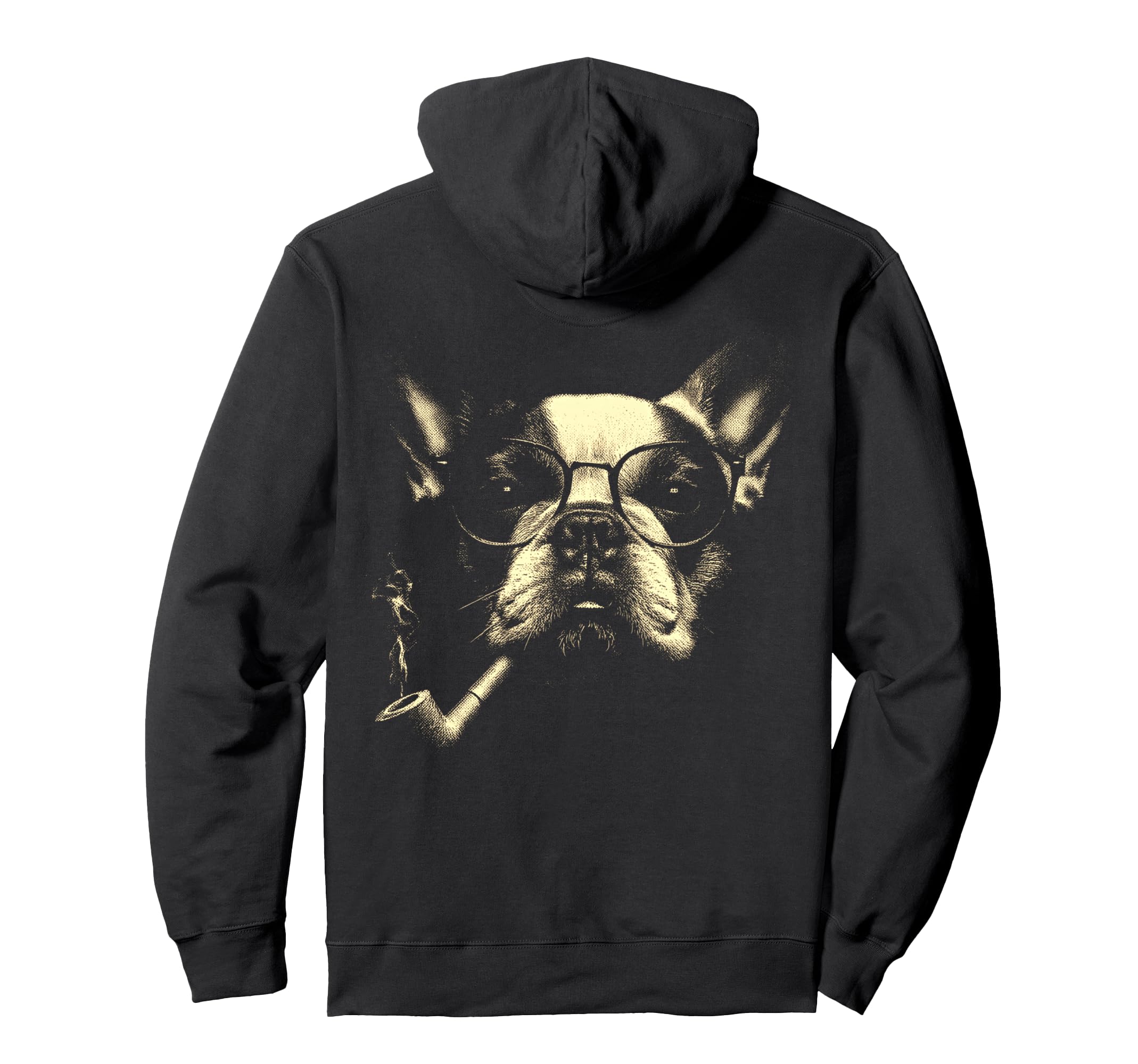 French Bulldog Glasses Smoking Pipe Hoodie - Fun Novelty Design Men Women - T-Shirt, Sweatshirt, Hoodie