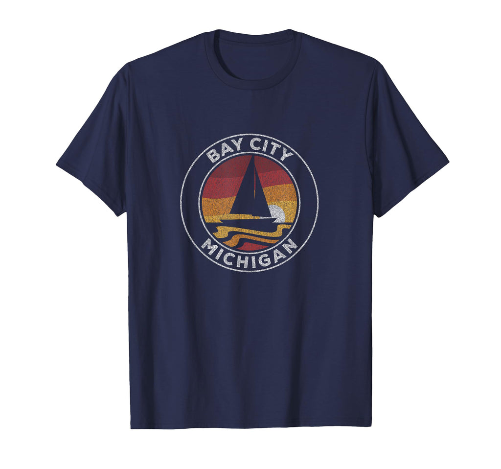 Bay City Michigan Sailboat 70S Sunset T-Shirt - Graphic Print for Adults - T-Shirt, Sweatshirt, Hoodie