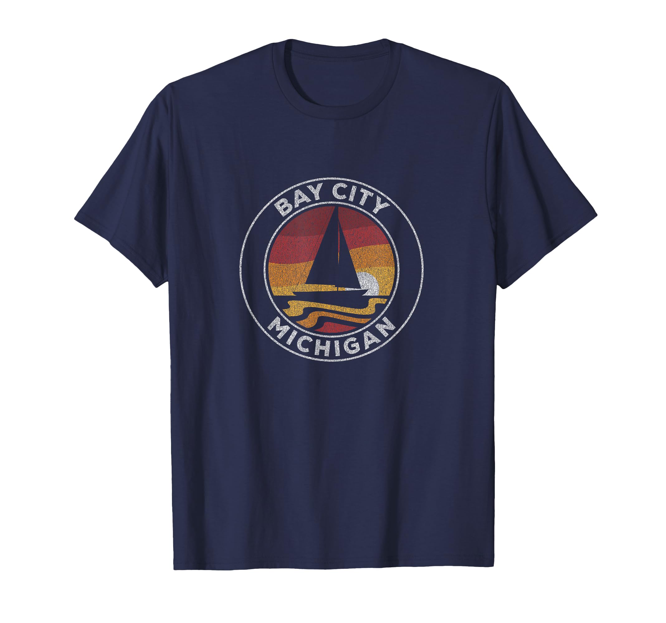 Bay City Michigan Sailboat 70S Sunset T-Shirt - Graphic Print for Adults - T-Shirt, Sweatshirt, Hoodie
