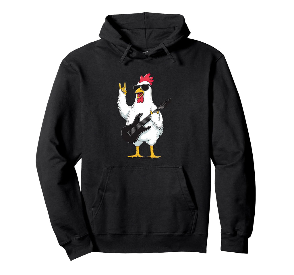 Rock Chicken Funny Animal Guitarist Hoodie - Unique Graphic for Adults - T-Shirt, Sweatshirt, Hoodie