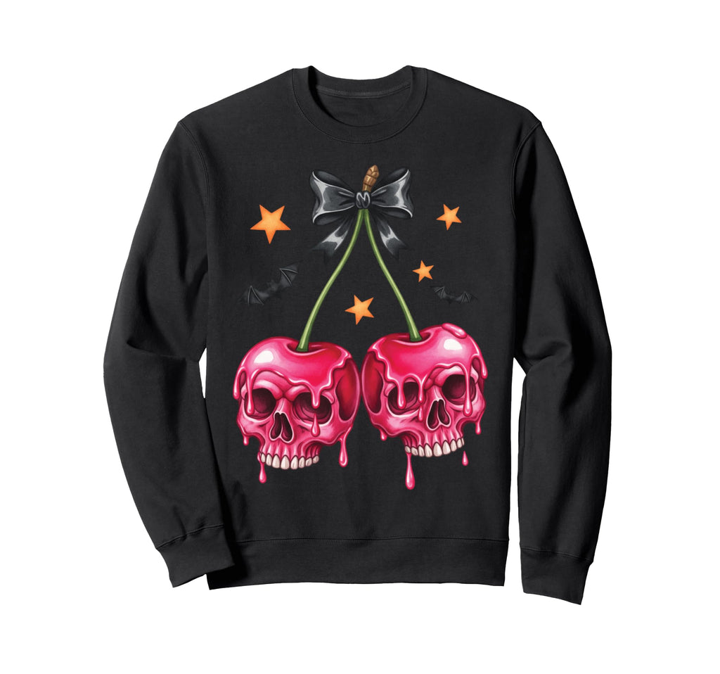 Halloween Skull Cherries Dark Coquette Sweatshirt - Unique Graphic Unisex - T-Shirt, Sweatshirt, Hoodie