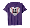 Baseball Number 11 Distressed Heart T-Shirt - Novelty Apparel for Adults - T-Shirt, Sweatshirt, Hoodie
