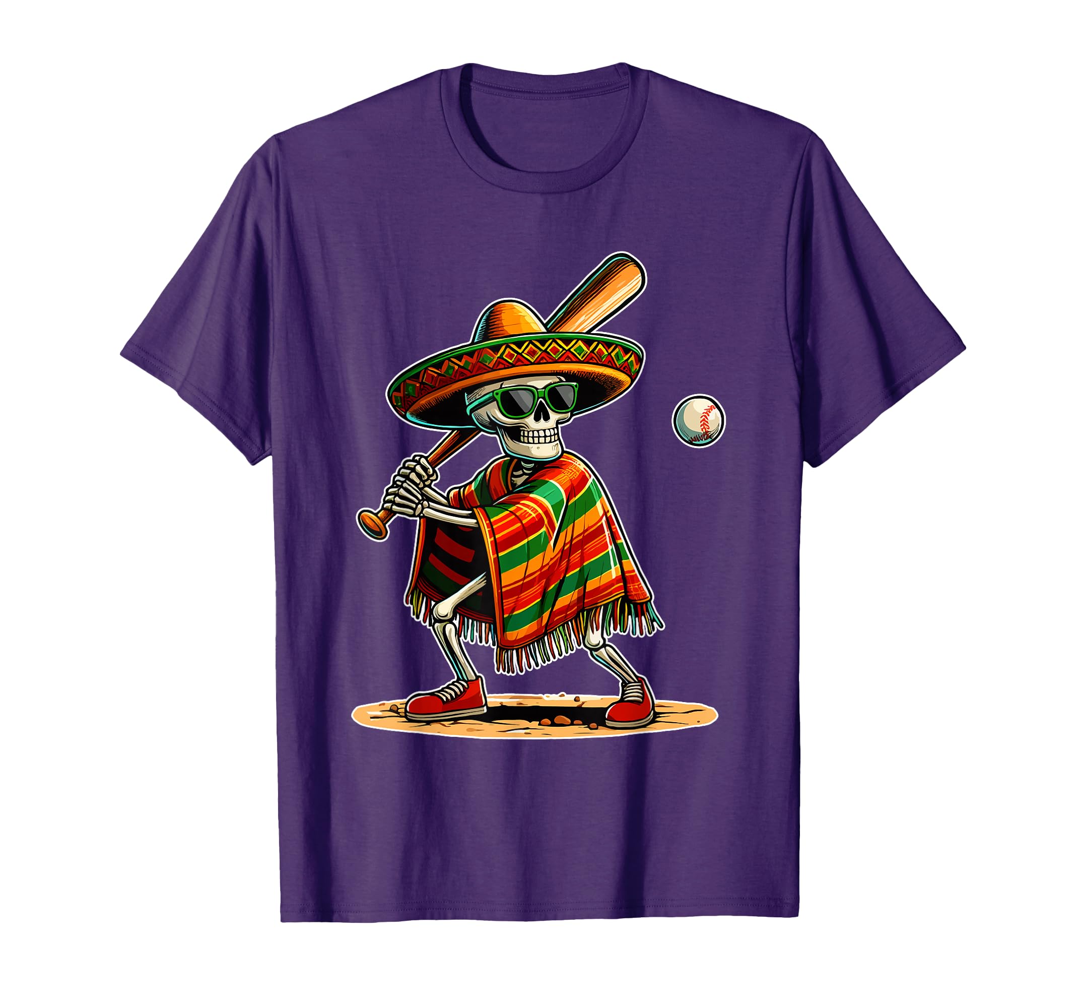 Baseball Skeleton Mexican Sombrero Cinco T-Shirt - Custom Art Print Unisex - T-Shirt, Sweatshirt, Hoodie