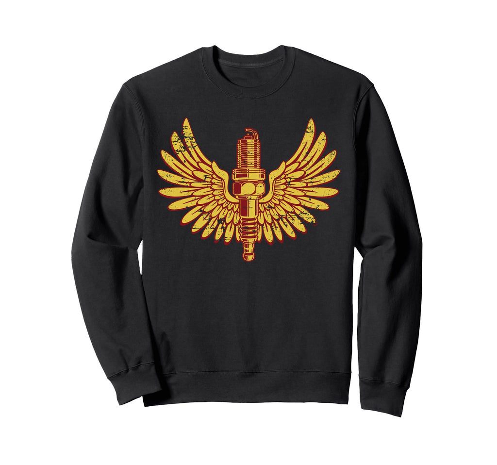 Spark Plug Wings Distressed Sweatshirt - Unique Graphic Men Women - T-Shirt, Sweatshirt, Hoodie