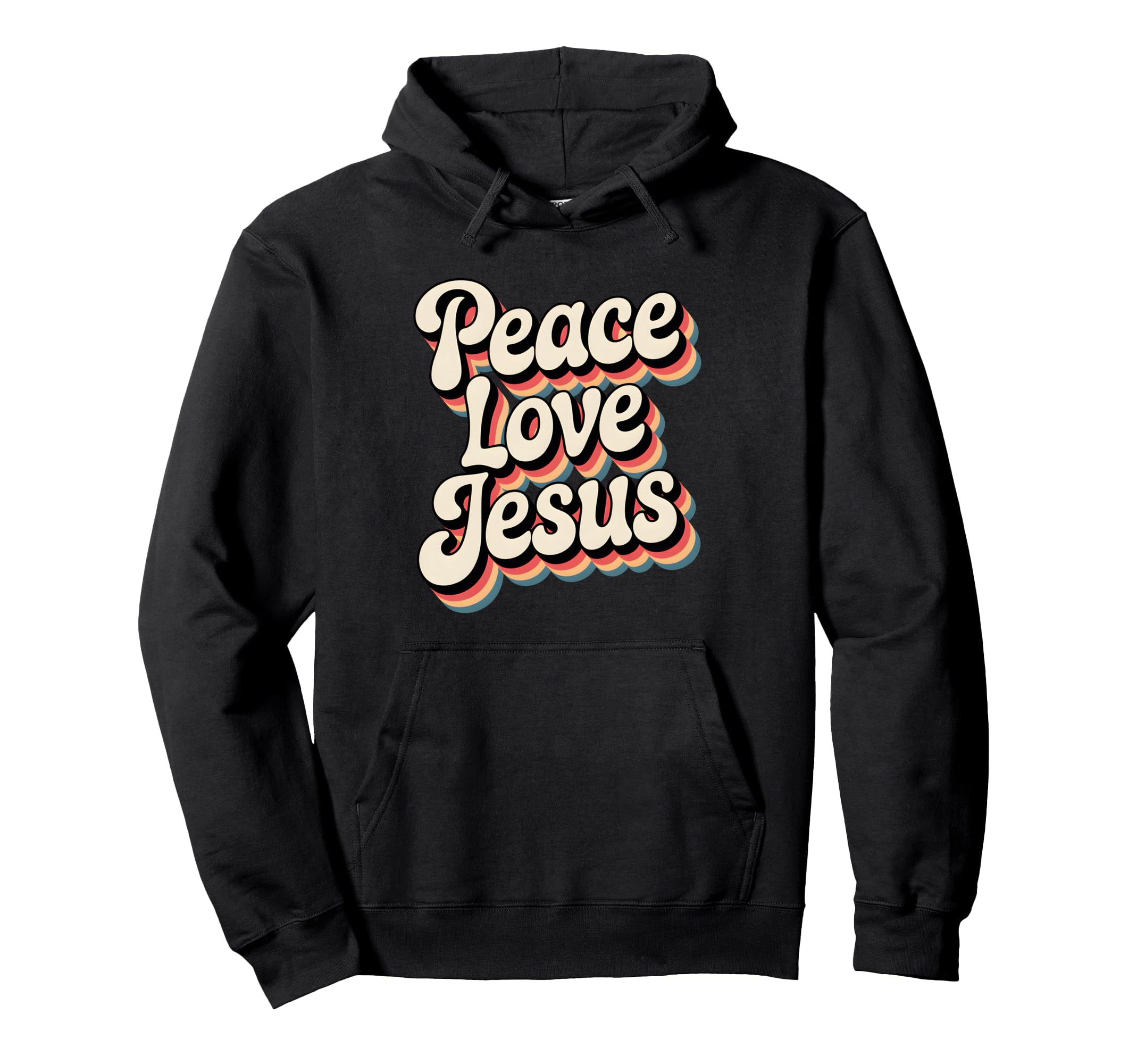 Peace Love Jesus Rainbow 60S Boho Hippie Hoodie - Graphic Print for Adults - T-Shirt, Sweatshirt, Hoodie