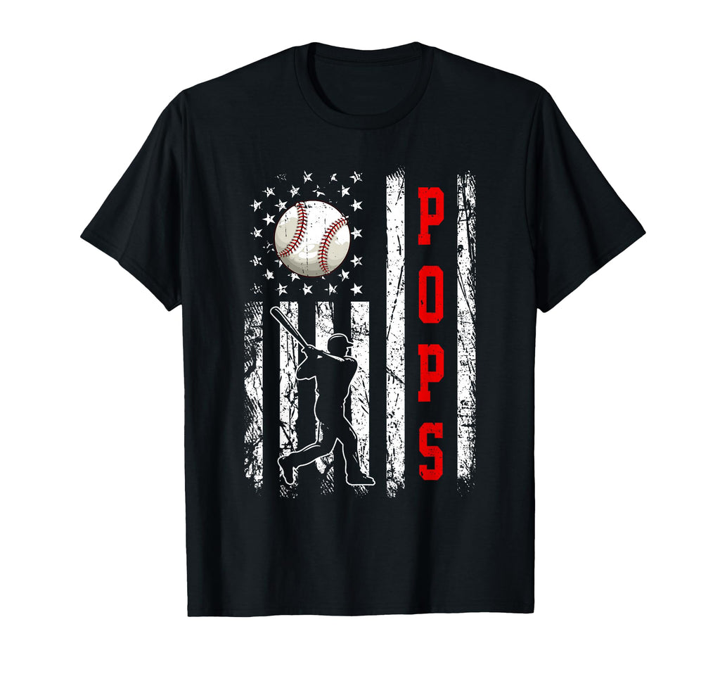 Baseball Pops Baseball Player Us Flag T-Shirt - Minimalist Print for Adults - T-Shirt, Sweatshirt, Hoodie
