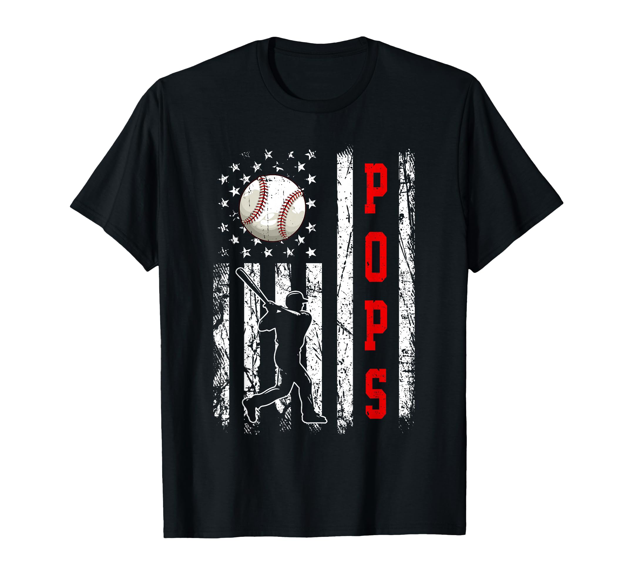 Baseball Pops Baseball Player Us Flag T-Shirt - Minimalist Print for Adults - T-Shirt, Sweatshirt, Hoodie