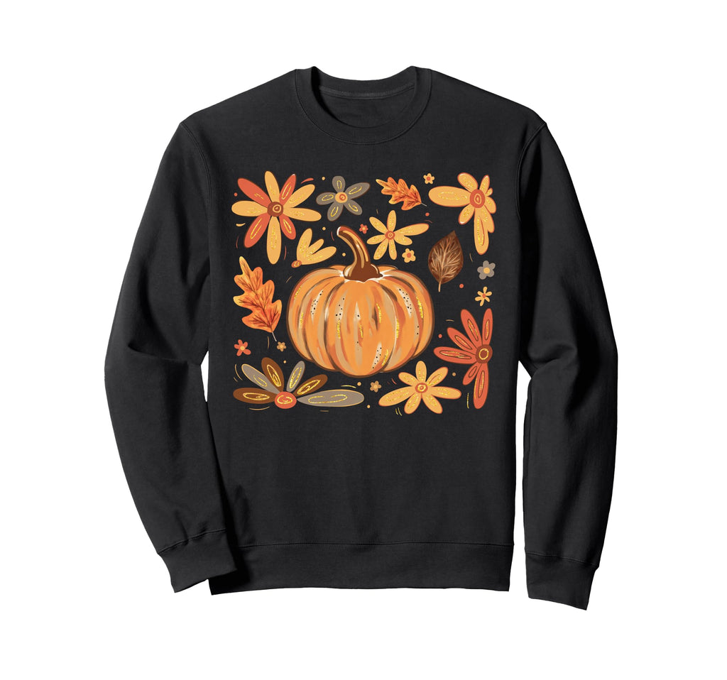 Boho Fall Floral Pumpkin Thanksgiving Sweatshirt - Minimalist Print Unisex - T-Shirt, Sweatshirt, Hoodie