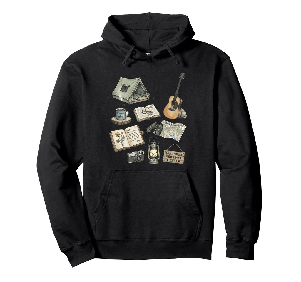 Solo Nature Camping Journal Forest Icons Hoodie - Unique Graphic Men Women - T-Shirt, Sweatshirt, Hoodie