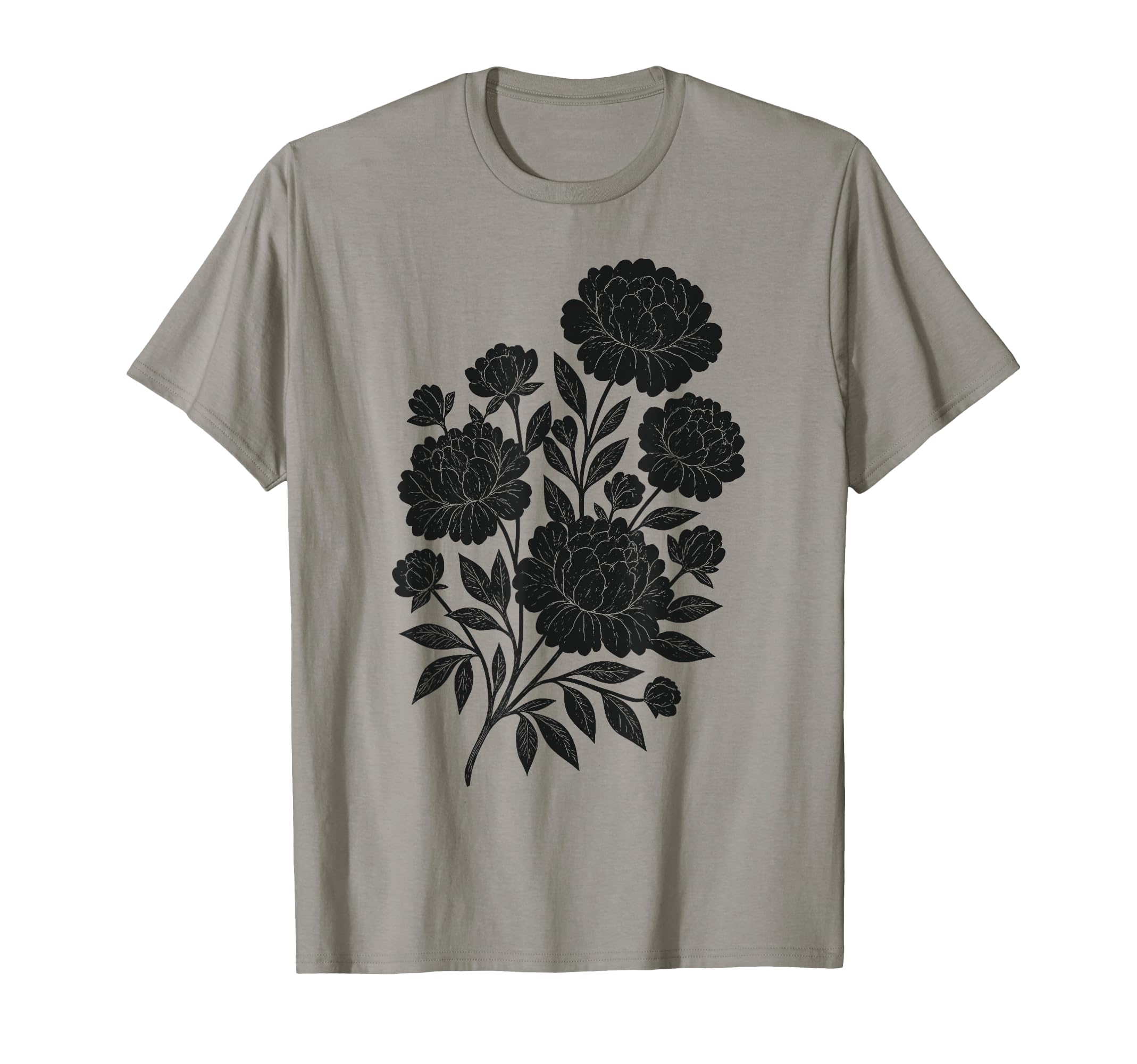 Linocut Flower Block Peonies Boho T-Shirt - Unique Graphic Men Women - T-Shirt, Sweatshirt, Hoodie