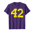 Yellow Number 42 Sports Team Varsity T-Shirt - Unique Graphic Men Women - T-Shirt, Sweatshirt, Hoodie