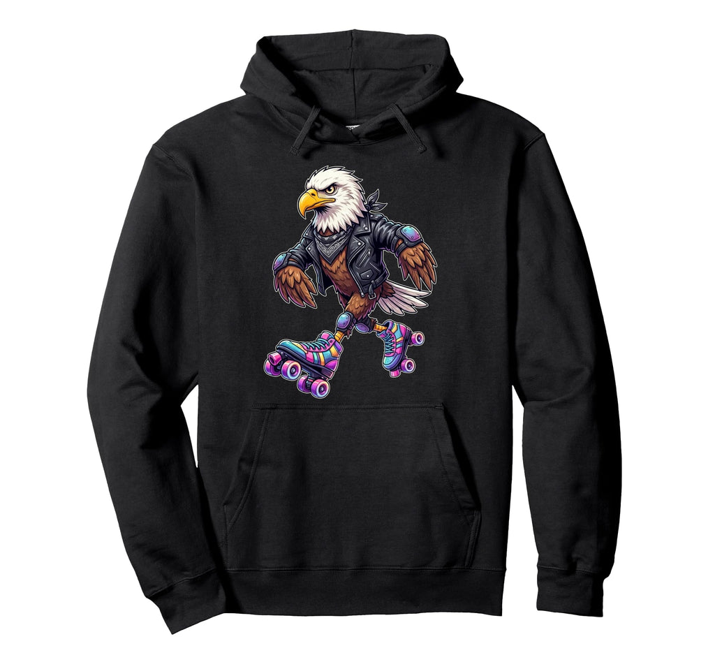 Funny Bald Eagle Roller Skates Skater Hoodie - Aesthetic Graphic for Adults - T-Shirt, Sweatshirt, Hoodie