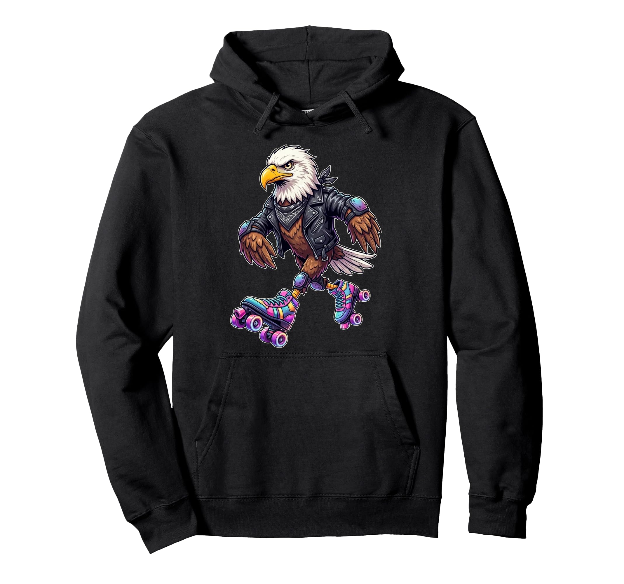 Funny Bald Eagle Roller Skates Skater Hoodie - Aesthetic Graphic for Adults - T-Shirt, Sweatshirt, Hoodie