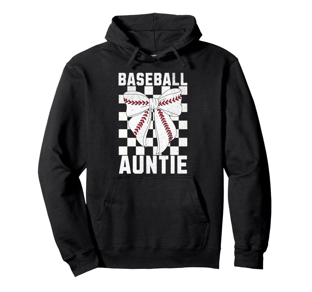 Baseball Aunt Coquette Bow Checkered Hoodie - Trendy Graphic Men Women - T-Shirt, Sweatshirt, Hoodie