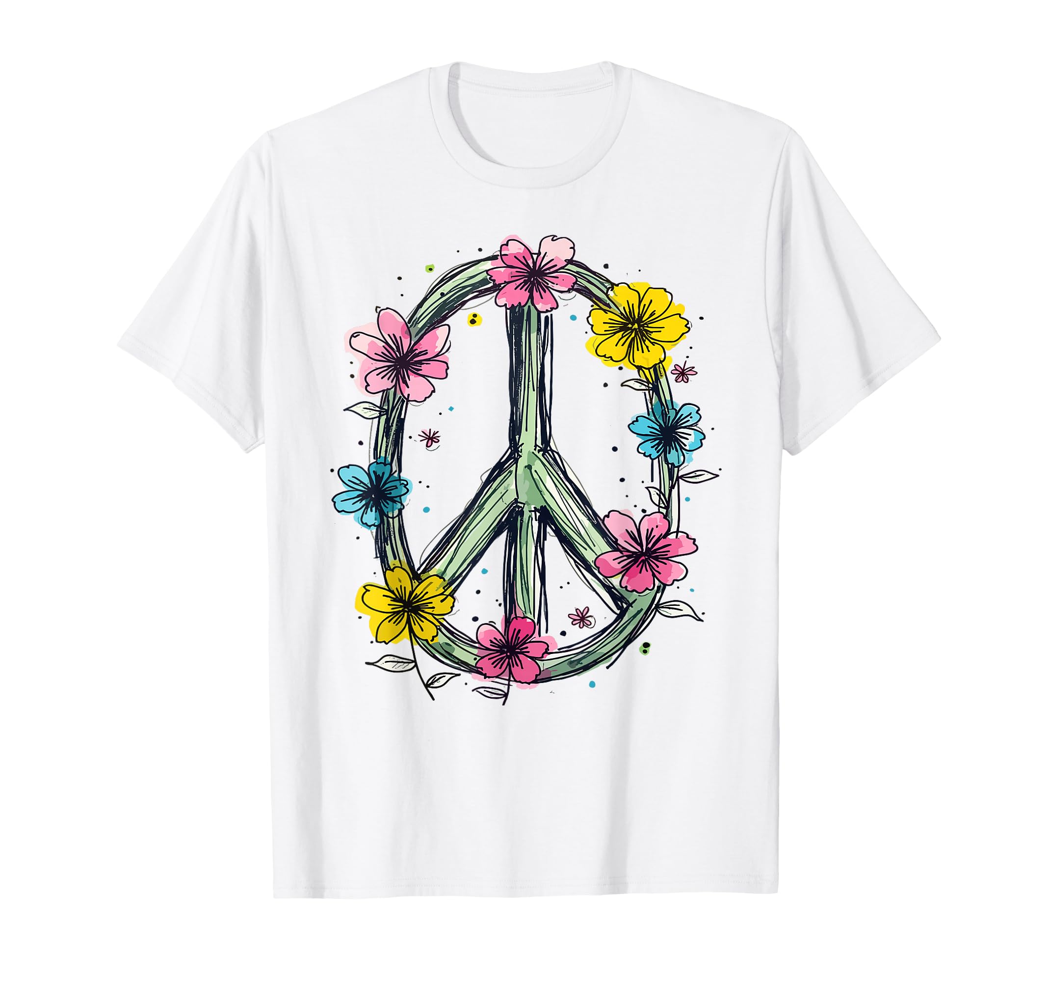 Flower Power Peace Sign Flowers Love T-Shirt - Aesthetic Graphic Unisex - T-Shirt, Sweatshirt, Hoodie