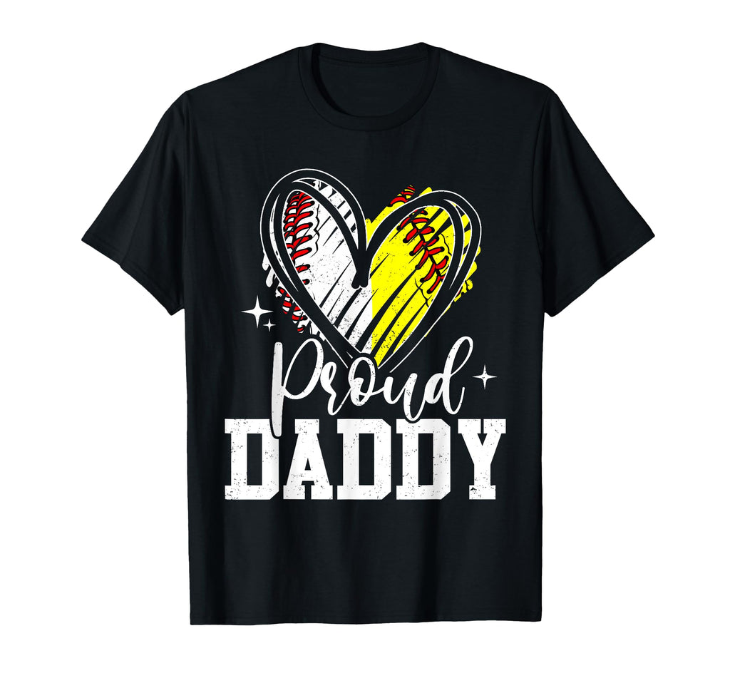 Proud Daddy Baseball Softball Heart T-Shirt - Minimalist Print for Adults - T-Shirt, Sweatshirt, Hoodie