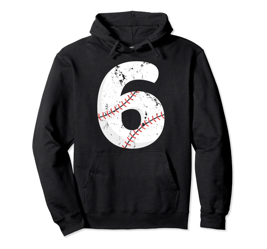 Number 6 Baseball Distressed Team Hoodie - Minimalist Print for Adults - T-Shirt, Sweatshirt, Hoodie