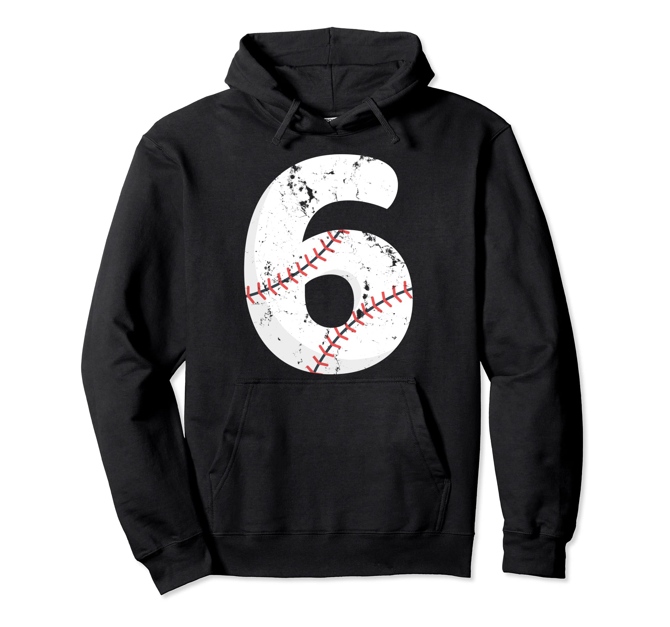 Number 6 Baseball Distressed Team Hoodie - Minimalist Print for Adults - T-Shirt, Sweatshirt, Hoodie