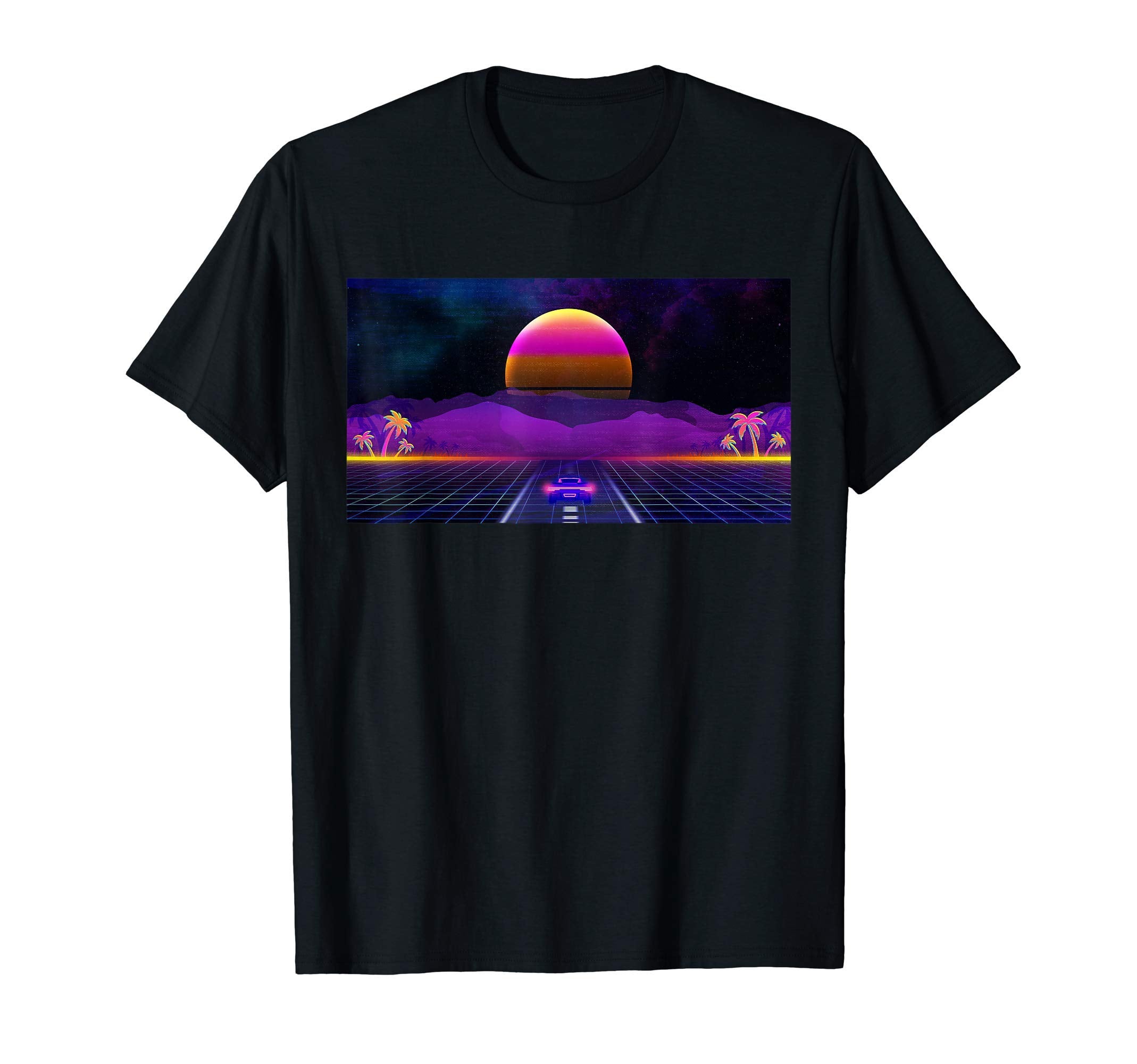 Aesthetic 80S Vaporwave Outrun Sunset T-Shirt - Custom Art Print Men Women - T-Shirt, Sweatshirt, Hoodie
