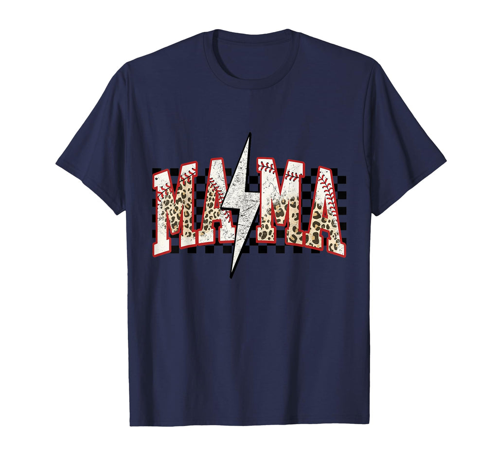 Baseball Mama Leopard Grunge Checkered T-Shirt - Novelty Apparel Unisex - T-Shirt, Sweatshirt, Hoodie