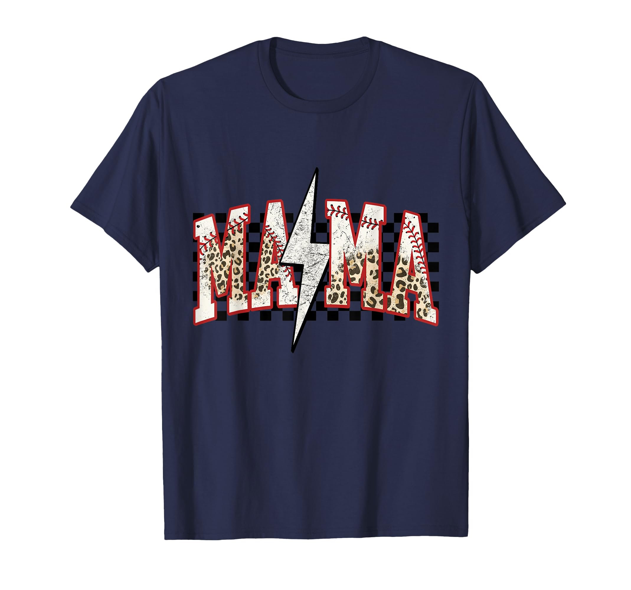 Baseball Mama Leopard Grunge Checkered T-Shirt - Novelty Apparel Unisex - T-Shirt, Sweatshirt, Hoodie
