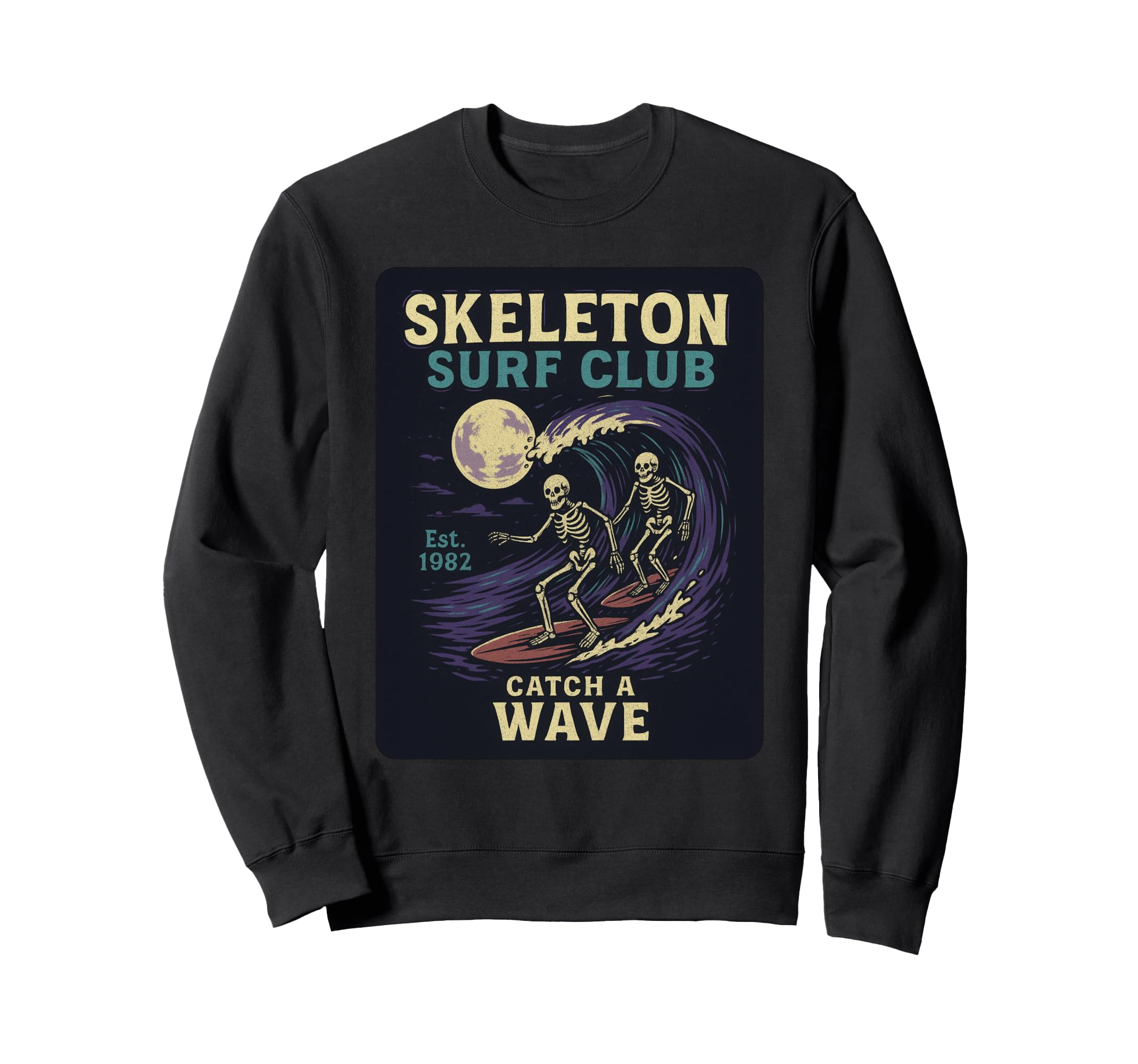 Skeleton Surf Club Halloween Sweatshirt - Casual Everyday Wear Men Women - T-Shirt, Sweatshirt, Hoodie