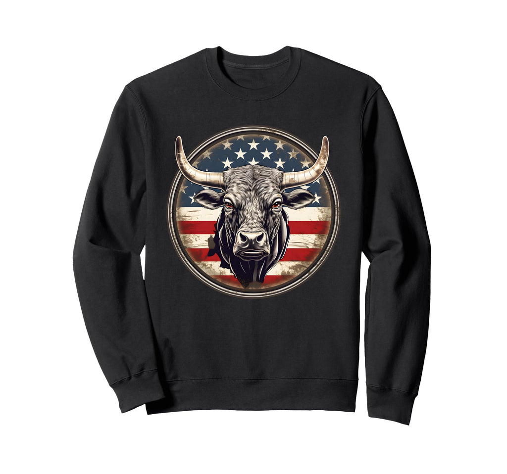 Bull Patriotic American Flag Sweatshirt - Casual Everyday Wear Unisex - T-Shirt, Sweatshirt, Hoodie