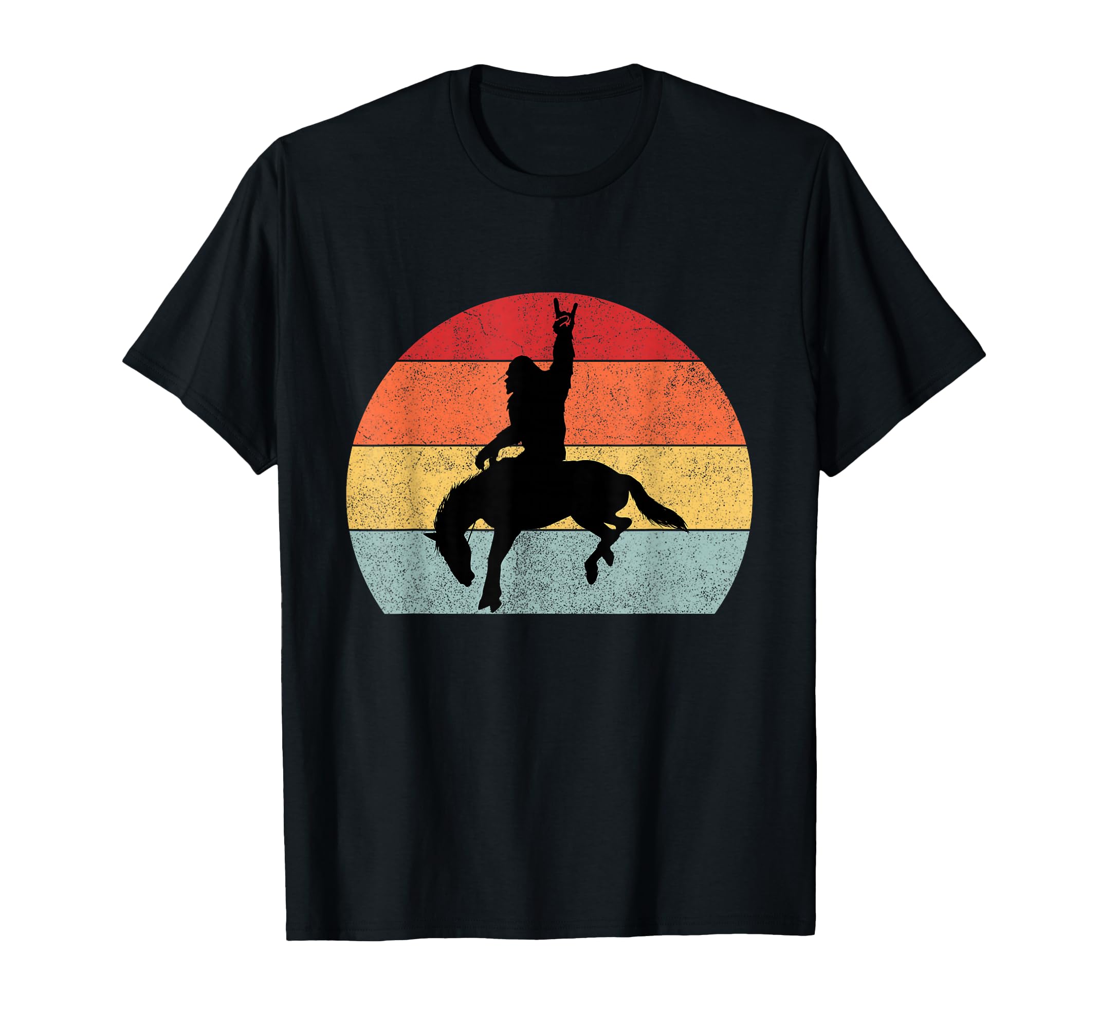 Bigfoot Riding Horse Rodeo Sunset T-Shirt - Fun Novelty Design for Adults - T-Shirt, Sweatshirt, Hoodie