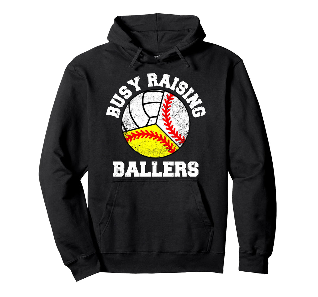 Busy Raising Ballers Funny Baseball Softball Hoodie - Graphic Print Unisex - T-Shirt, Sweatshirt, Hoodie