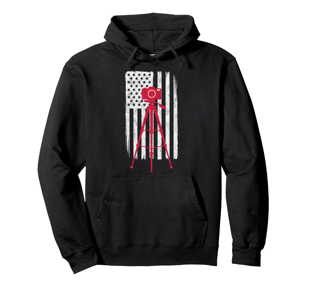 Us Flag Photo Camera Photographer Hoodie - Fun Novelty Design Men Women - T-Shirt, Sweatshirt, Hoodie