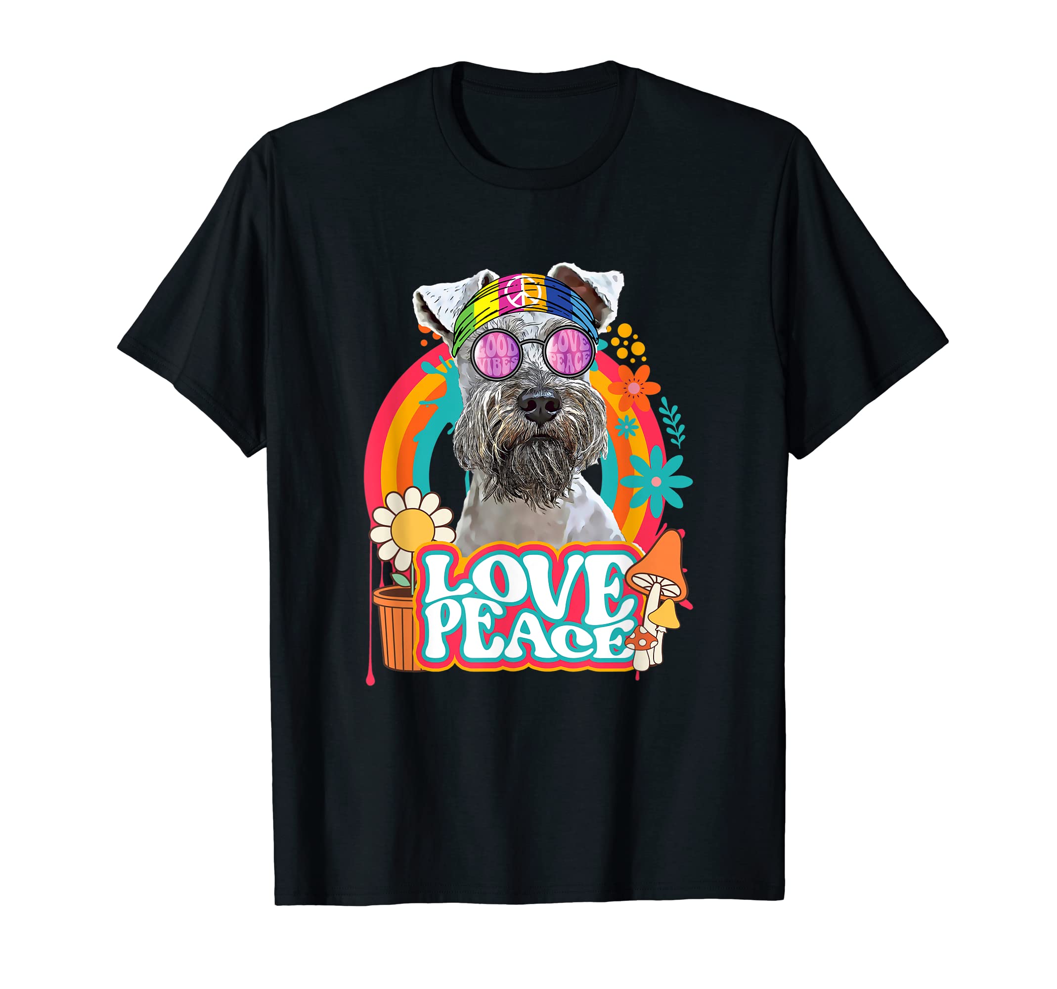 Hippie Miniature Schnauzer Dog 60S T-Shirt - Aesthetic Graphic for Adults - T-Shirt, Sweatshirt, Hoodie
