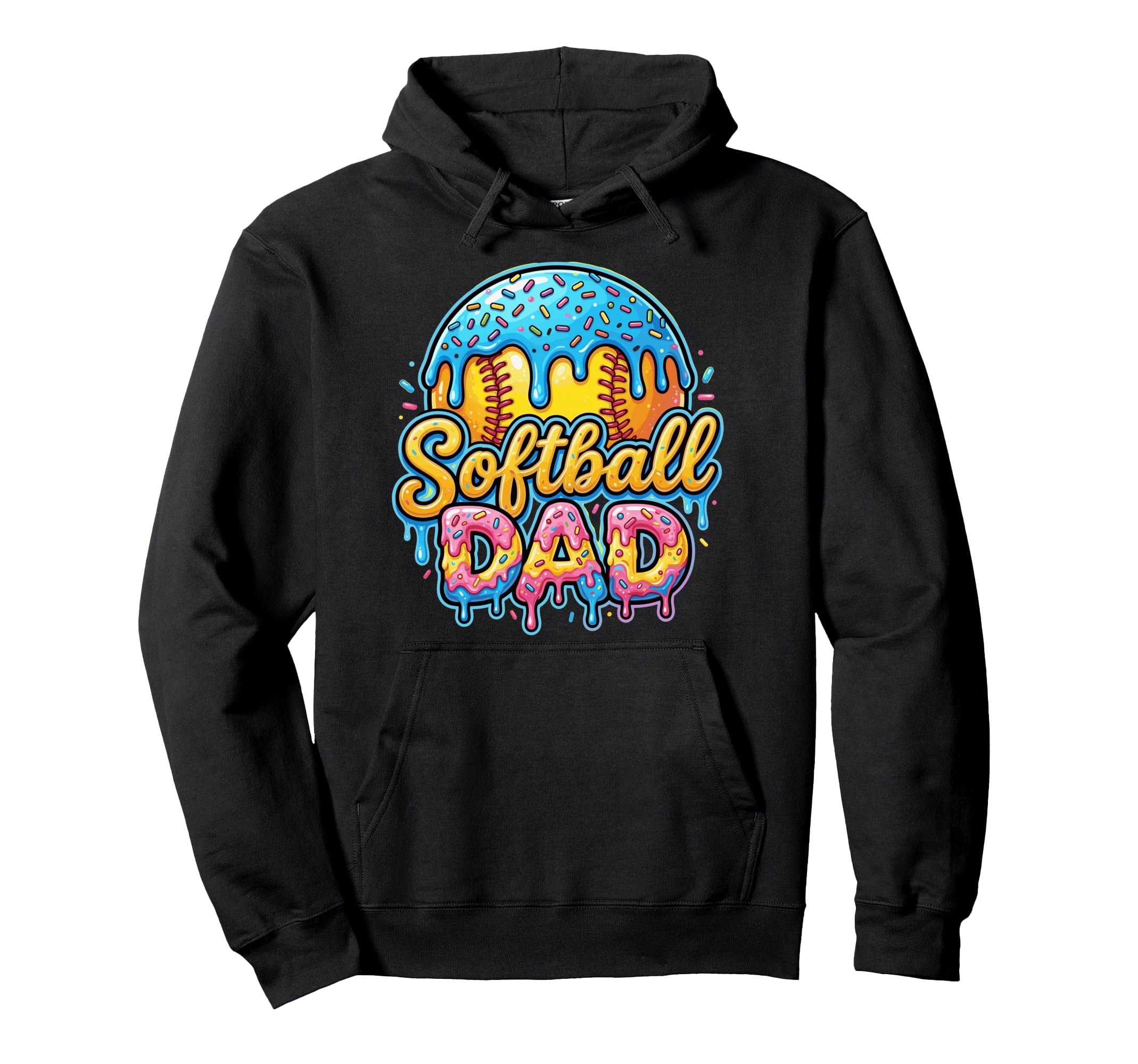 Ice Cream Drip Softball Dad Game Day Hoodie - Fun Novelty Design Men Women - T-Shirt, Sweatshirt, Hoodie
