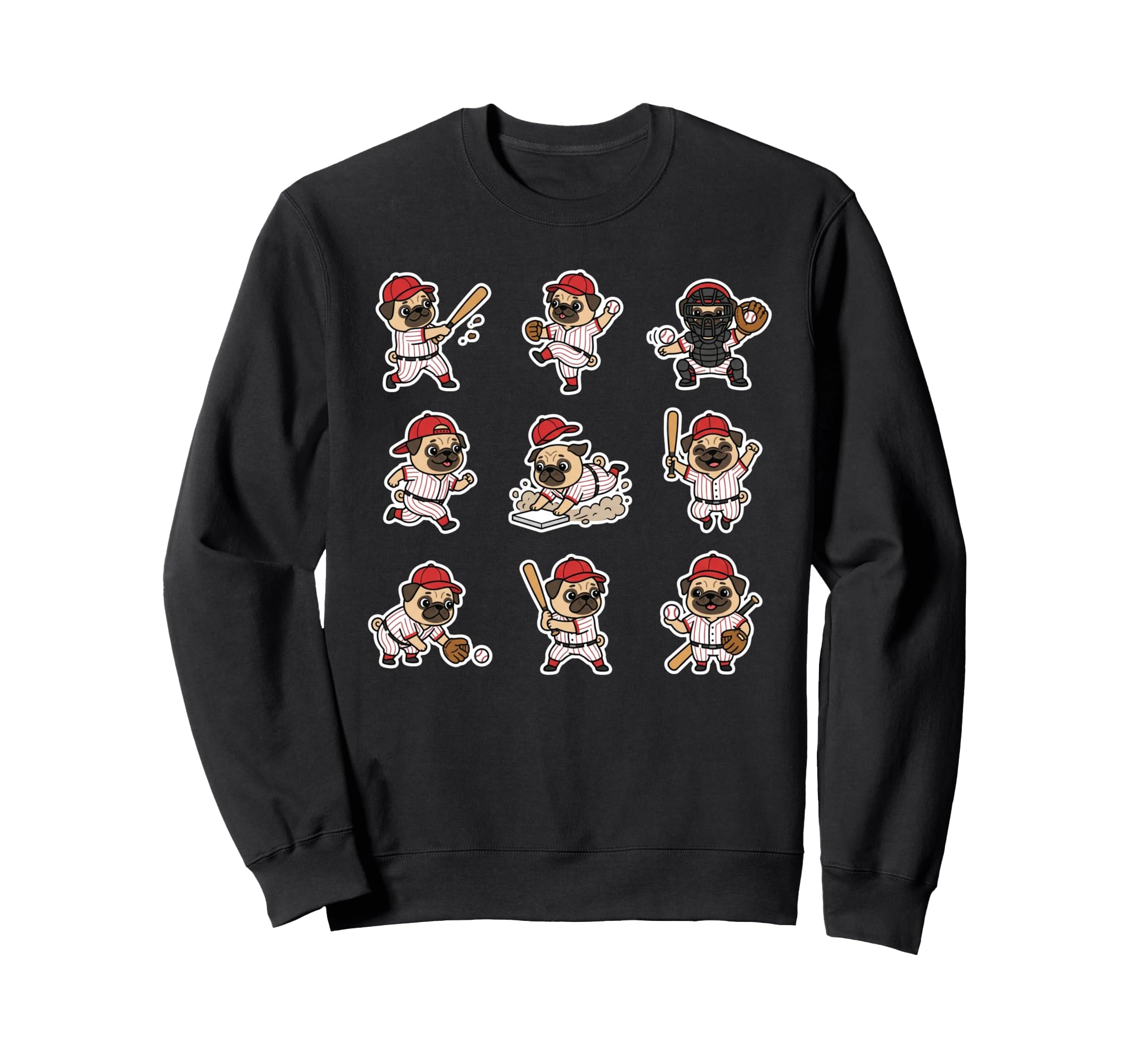 Pug Baseball Player Funny Dog Sports Sweatshirt - Unique Graphic Unisex - T-Shirt, Sweatshirt, Hoodie