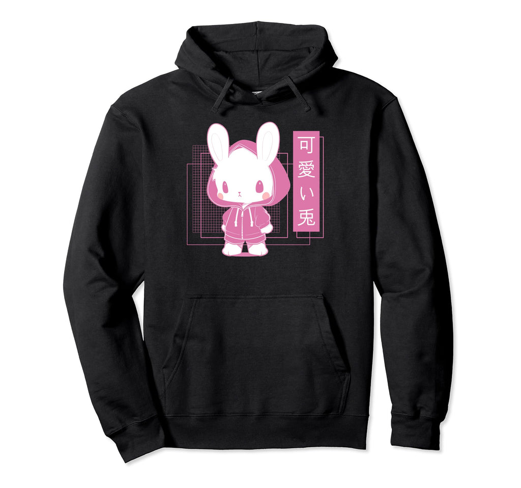 Kawaii Bunny Kanji Japanese Vaporwave Hoodie - Graphic Print for Adults - T-Shirt, Sweatshirt, Hoodie