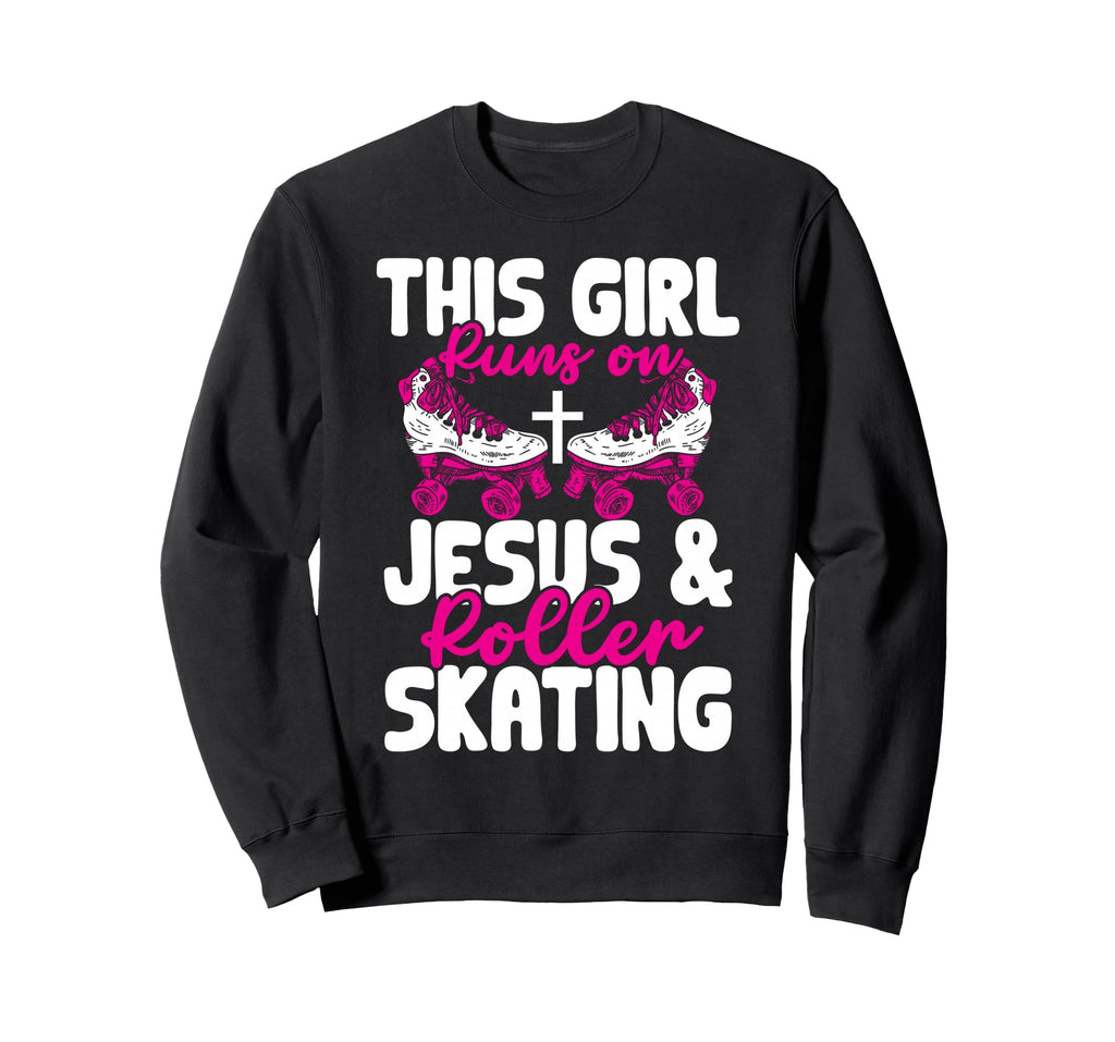 This Runs Jesus And Roller Skating Sweatshirt - Minimalist Print Men Women - T-Shirt, Sweatshirt, Hoodie