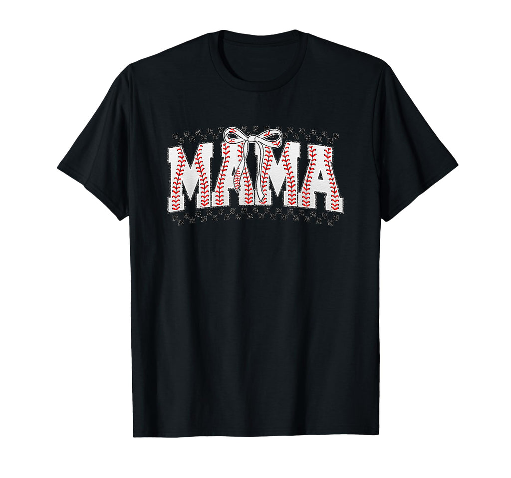 Mama Baseball Stitches Bow Sports T-Shirt - Streetwear Style Men Women - T-Shirt, Sweatshirt, Hoodie