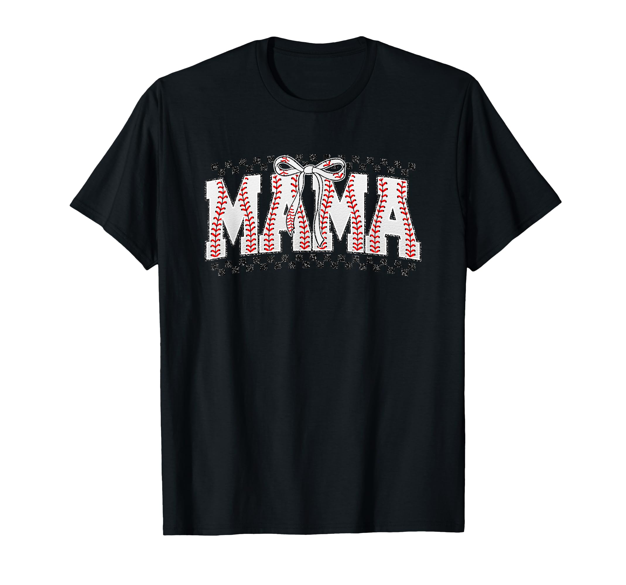 Mama Baseball Stitches Bow Sports T-Shirt - Streetwear Style Men Women - T-Shirt, Sweatshirt, Hoodie