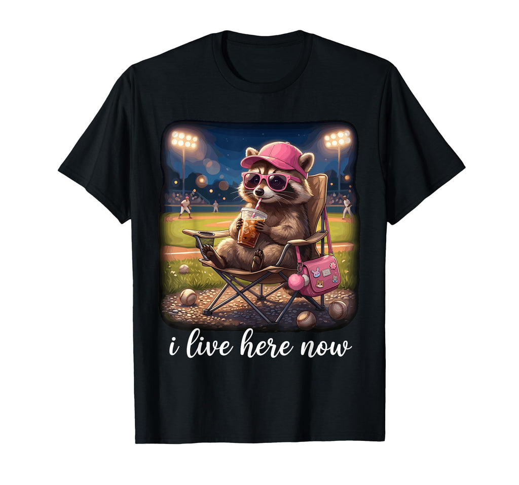 Raccoon Drinking Iced Coffee Baseball T-Shirt - Minimalist Print Men Women - T-Shirt, Sweatshirt, Hoodie
