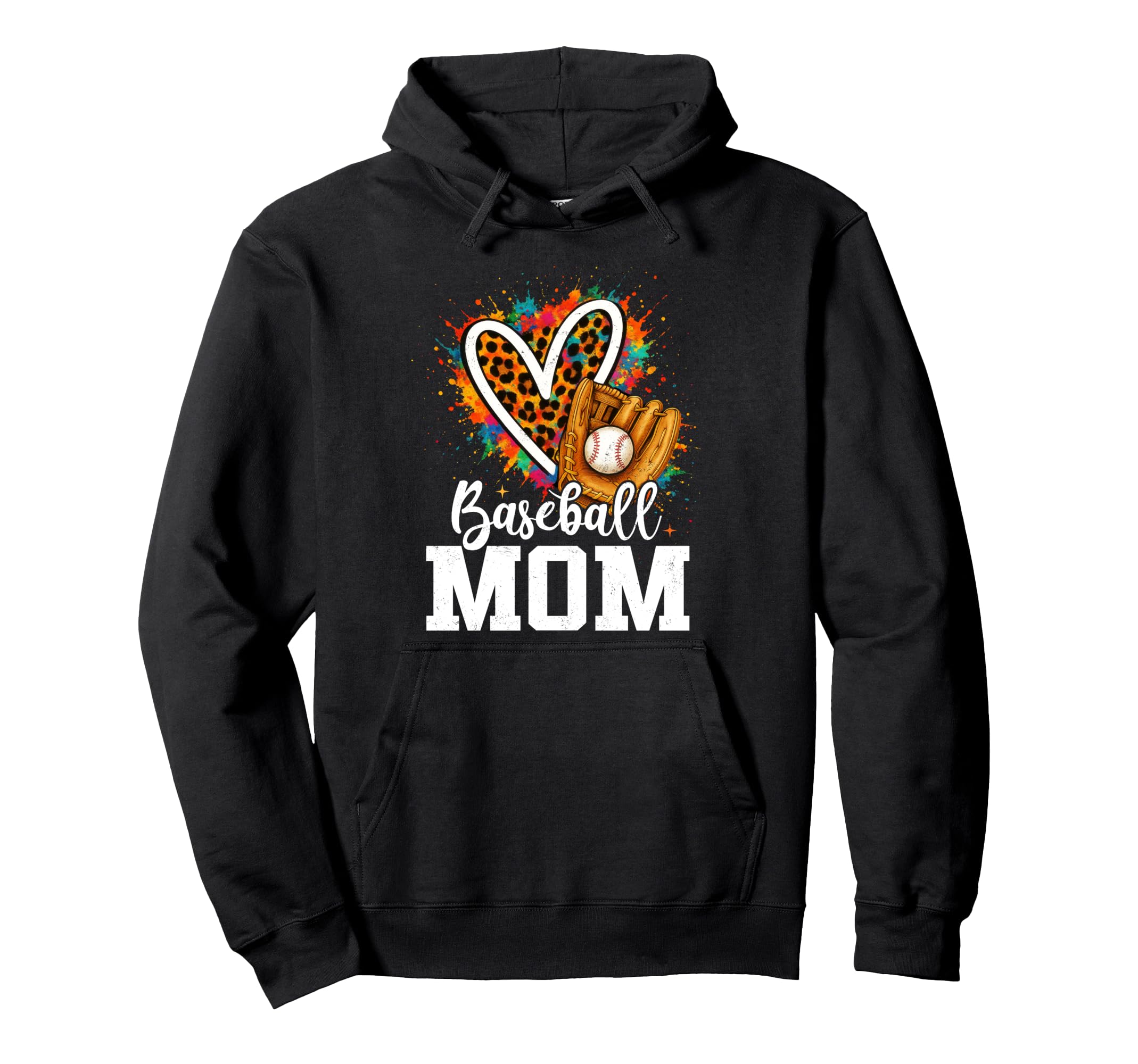 Baseball Mom Leopard Heart Colorful Hoodie - Custom Art Print Unisex - T-Shirt, Sweatshirt, Hoodie