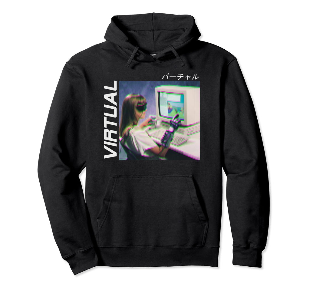Vaporwave Aesthetic Wave Virtual Hoodie - Streetwear Style for Adults - T-Shirt, Sweatshirt, Hoodie