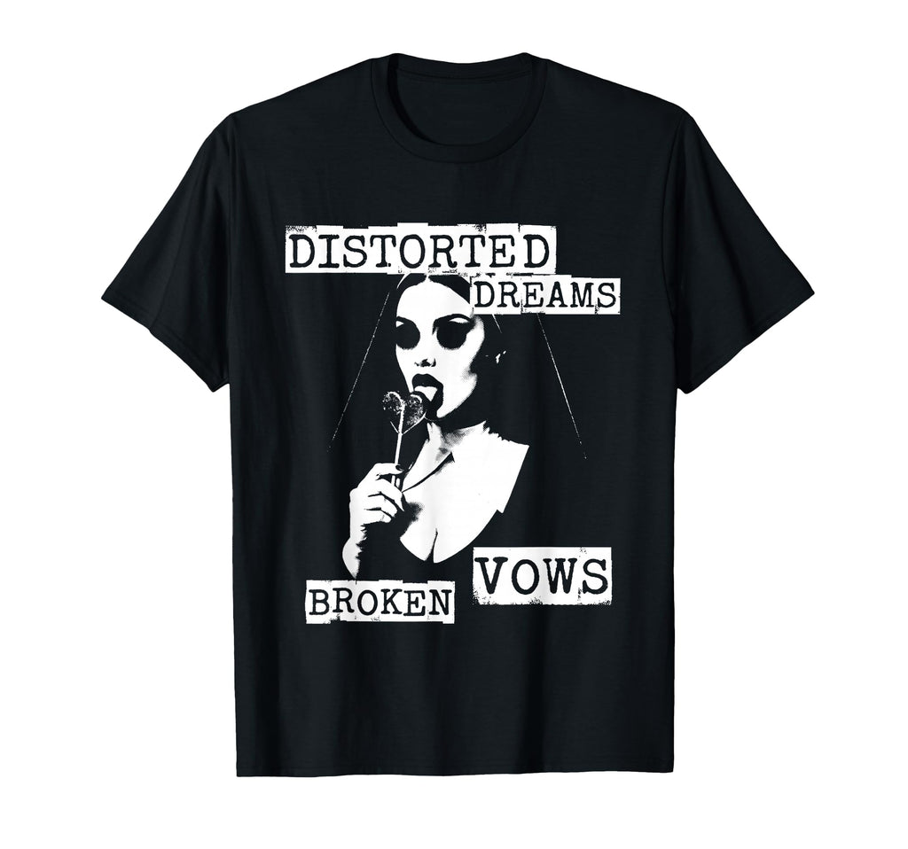 Punk Goth Nun 90S Grunge Distressed T-Shirt - Fun Novelty Design for Adults - T-Shirt, Sweatshirt, Hoodie