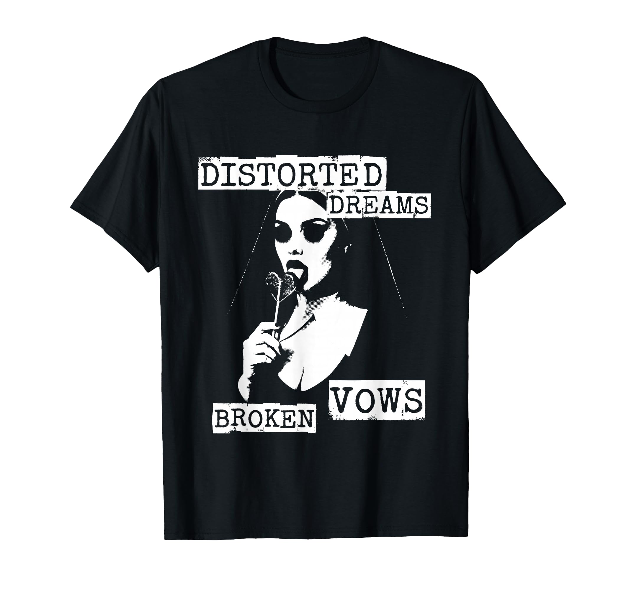Punk Goth Nun 90S Grunge Distressed T-Shirt - Fun Novelty Design for Adults - T-Shirt, Sweatshirt, Hoodie