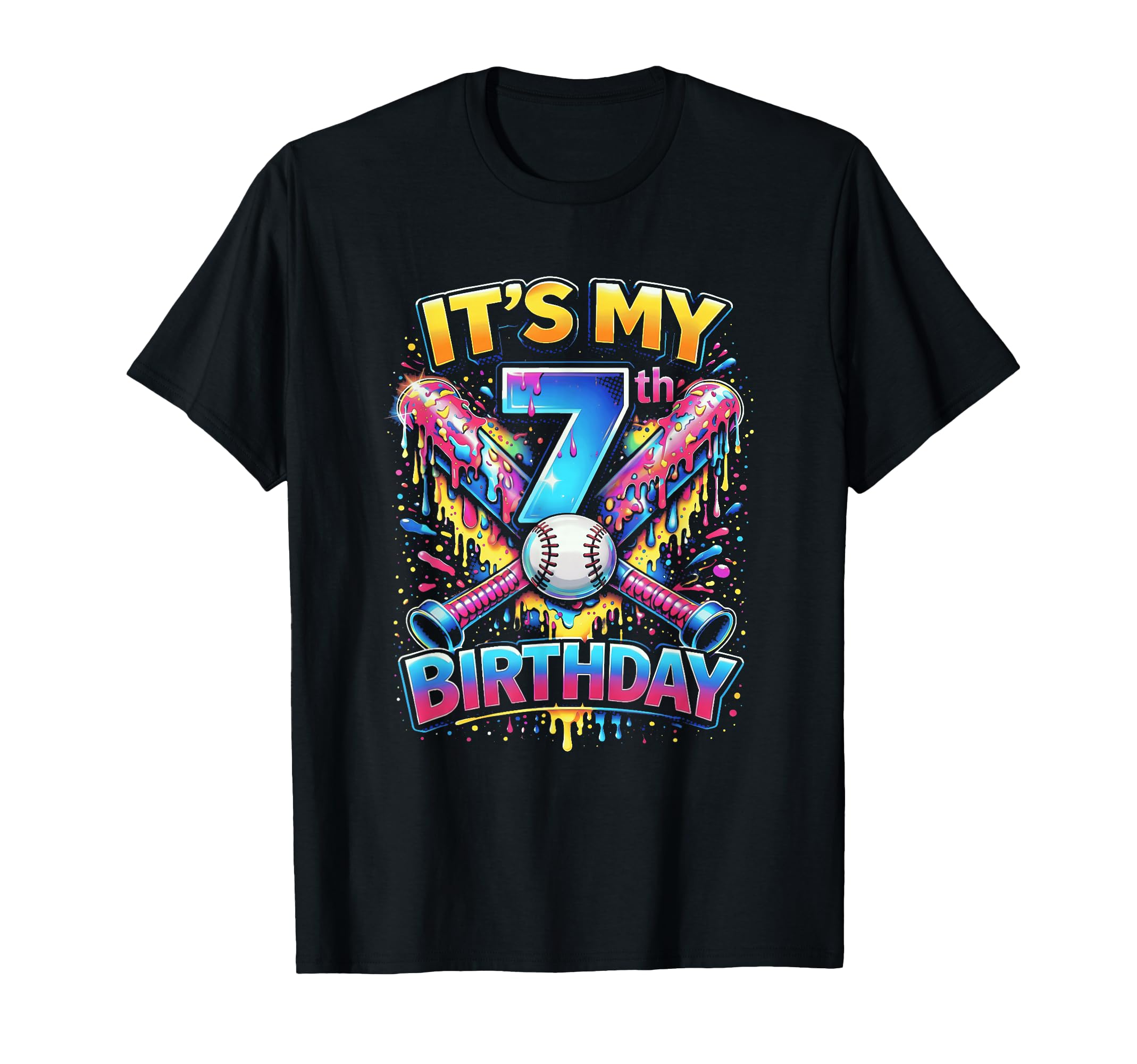 Baseball 7Th Birthday Drip Ice Cream 7 T-Shirt - Minimalist Print Unisex - T-Shirt, Sweatshirt, Hoodie